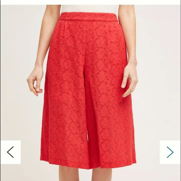 Elevenses Anthropologie Rouge Eyelet Wide-Leg Crop culottes, Women’s Size Small - Picture 6 of 12